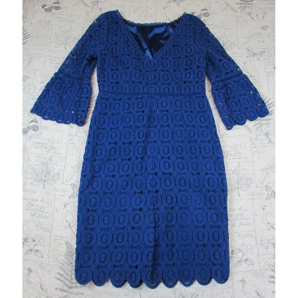 Perfect Boden Rhiannon Lace Dress Opulant Blue Sheath Cocktail Wedding Guest 10R - Picture 6 of 10